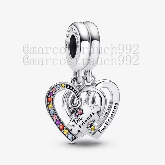 Pandora Puzzle Piece Hearts Splittable Friendship Dangle Charm - Picture 1 of 4